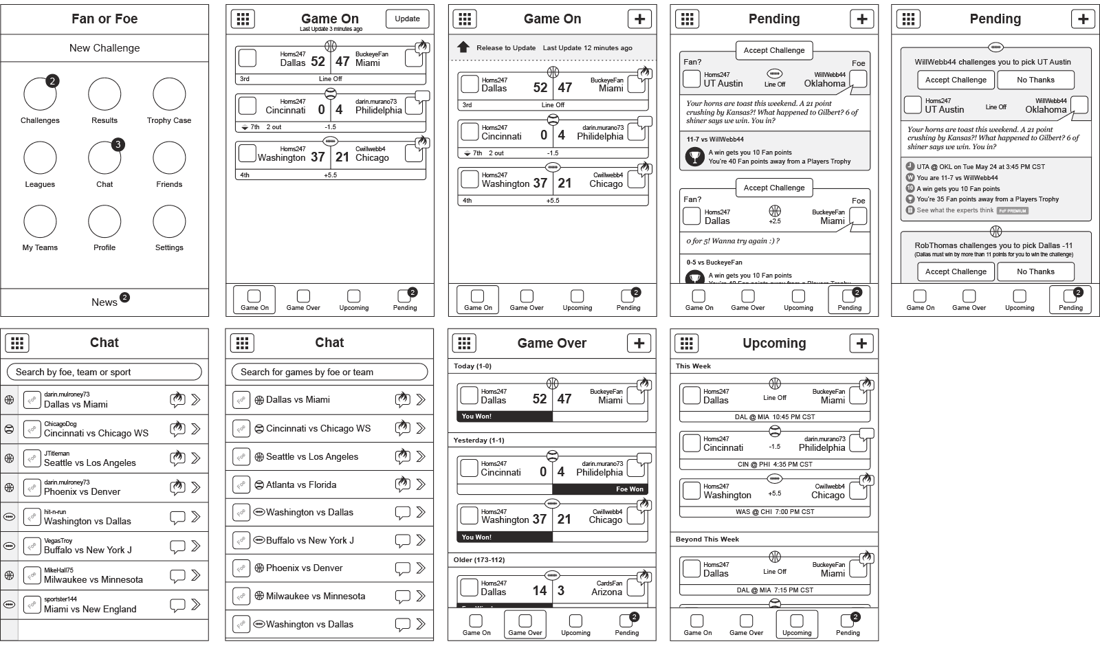 Fan or Foe Wireframe